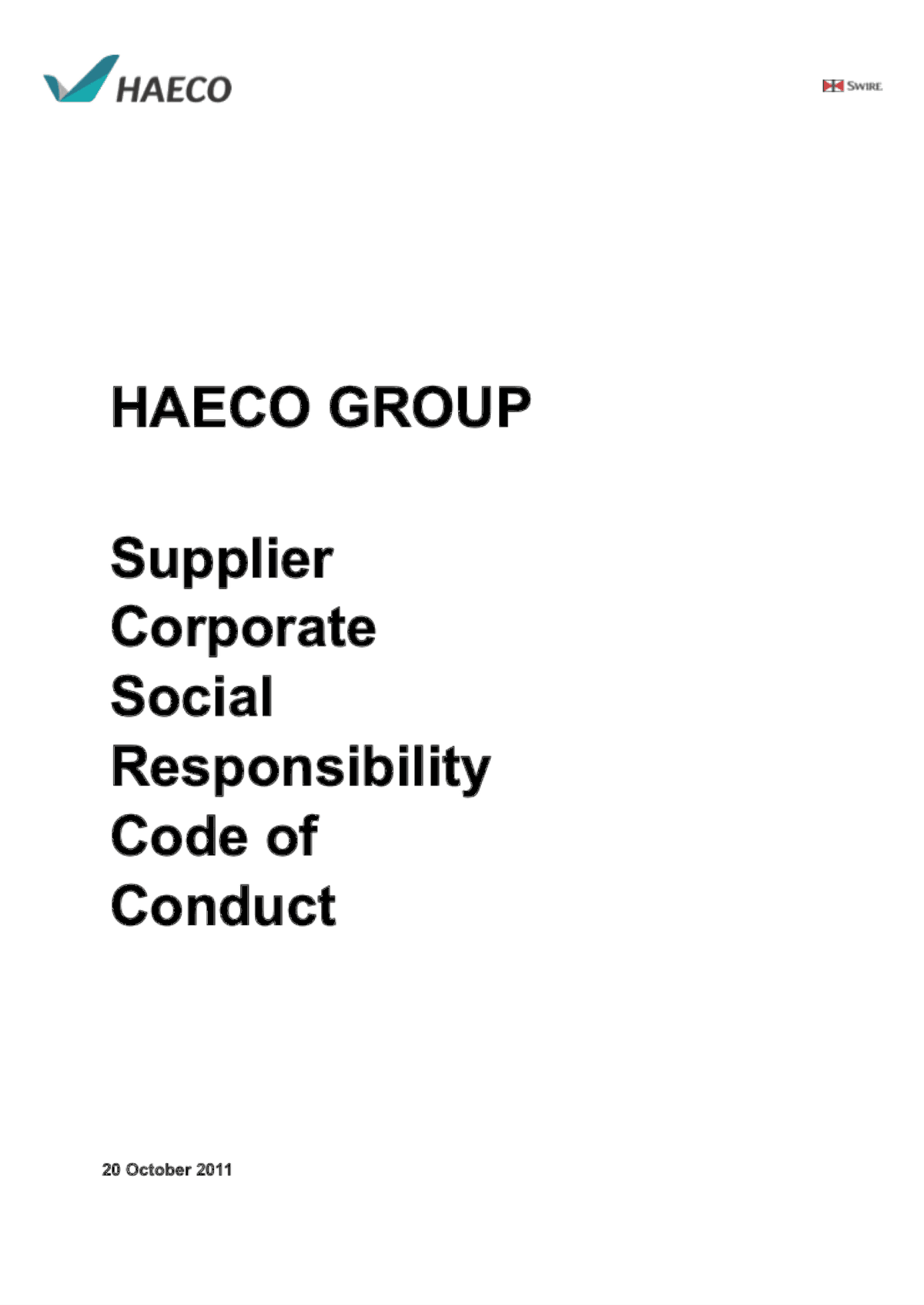 Supplier Corporate Social Responsibility Code of Conduct